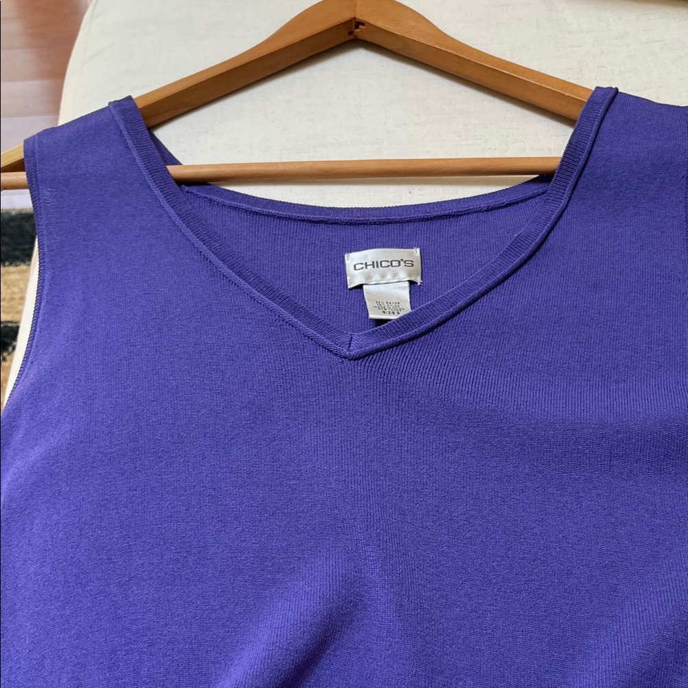 Chico's V-Neck Purple knit Tank Top Chico’s Size 2 - Picture 3 of 4